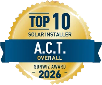 SunWiz Award 2026 - Top 10 Solar Installer, A.C.T. Overall